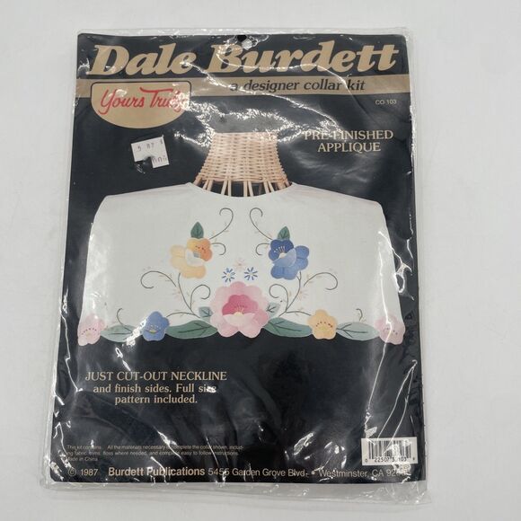 Dale Burdett Designer Collar Kit Pre Finished Applique Floral CO 103 Vtg New - Picture 1 of 5